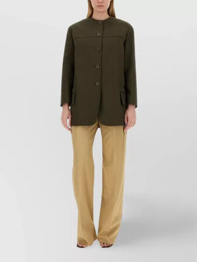 Max Mara Tailored Jacket Flap Pockets In Green