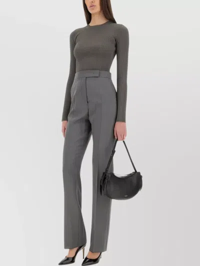 Max Mara Fitted Long Sleeve Cropped Knit Top In Gray
