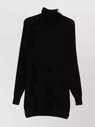 Balmain Turtleneck Mini Dress Decorative Buttons In Black