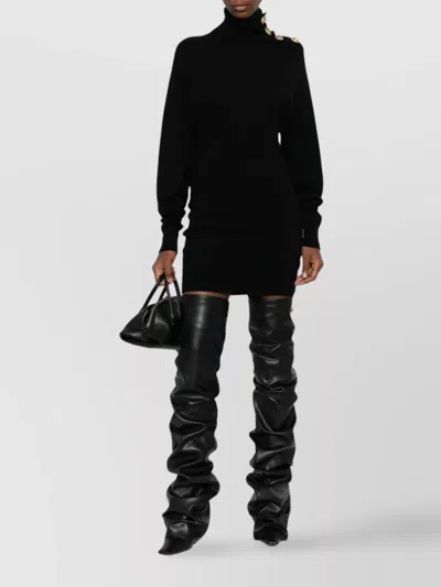 Balmain Turtleneck Mini Dress Decorative Buttons In Black