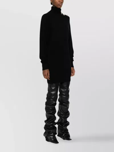 Balmain Turtleneck Mini Dress Decorative Buttons In Black