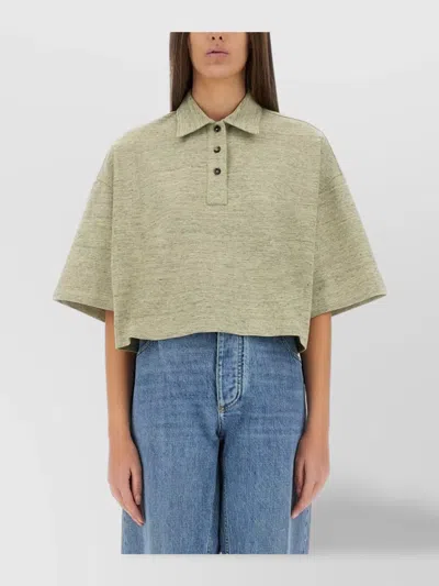 Bottega Veneta Short Sleeve Cropped Polo Top In Green