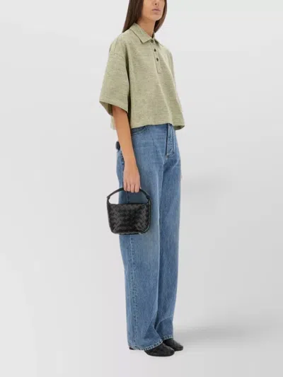Bottega Veneta Short Sleeve Cropped Polo Top In Green