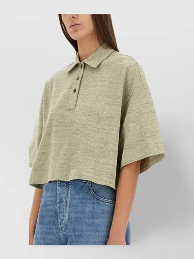 Bottega Veneta Short Sleeve Cropped Polo Top In Green