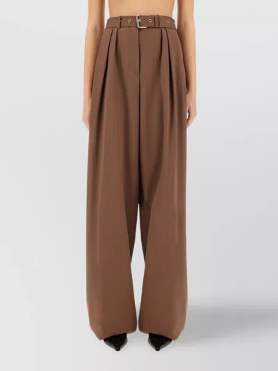 Dries Van Noten High-waisted Wide-leg Pants With Matching Belt In Brown
