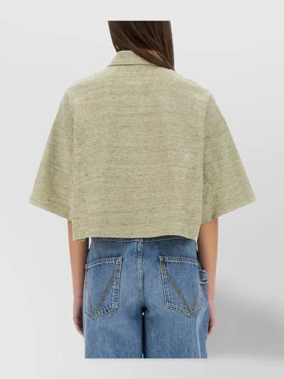 Bottega Veneta Short Sleeve Cropped Polo Top In Green
