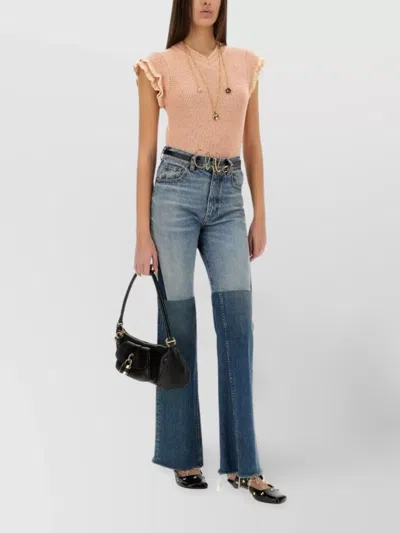 Chloé Wool Knit Top Ruffled Sleeves In Blue