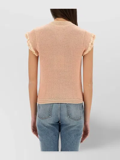 Chloé Wool Knit Top Ruffled Sleeves In Blue