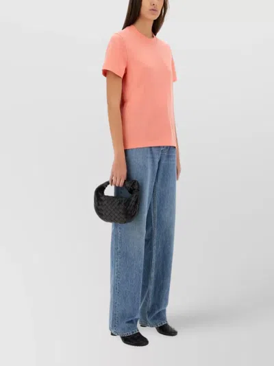 Bottega Veneta Regular Fit Crew Neck Short Sleeve Top In Pink
