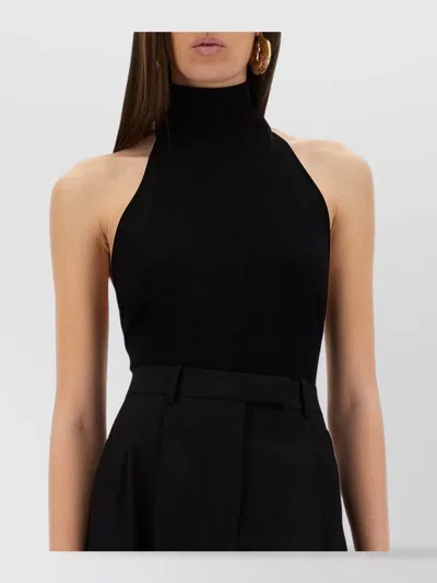 Max Mara Black High-neck One-piece With Open Back And Structured Shorts In Black