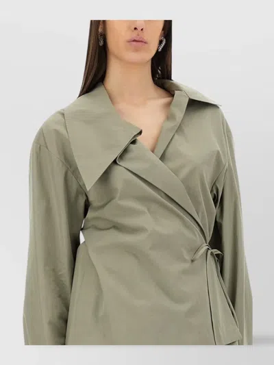 Dries Van Noten Modern Wrap Shirt Large Collar In Green