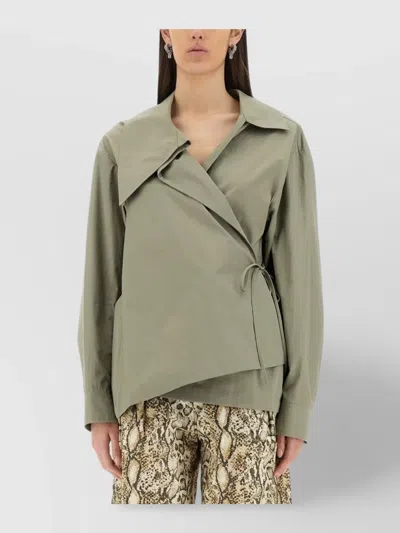 Dries Van Noten Modern Wrap Shirt Large Collar In Green