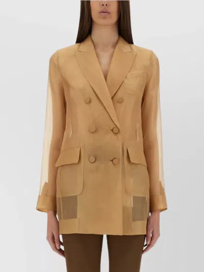 Max Mara Sheer Fabric Jacket Button Cuffs In Brown