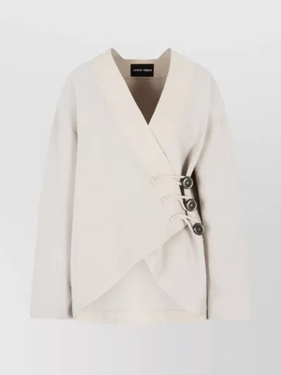 Giorgio Armani Textured Wrap Blazer Featuring Side Tie In White