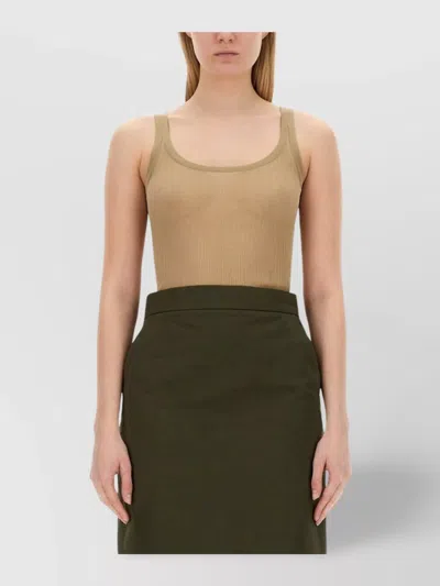 Max Mara Sleeveless Ribbed Scoop Neck Tank Top In Brown