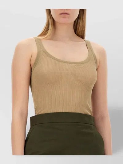 Max Mara Sleeveless Ribbed Scoop Neck Tank Top In Brown