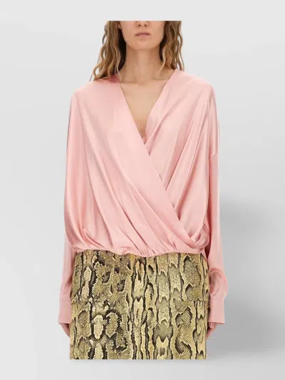 Dries Van Noten Wrap Front Long Sleeve Relaxed Top In Pink