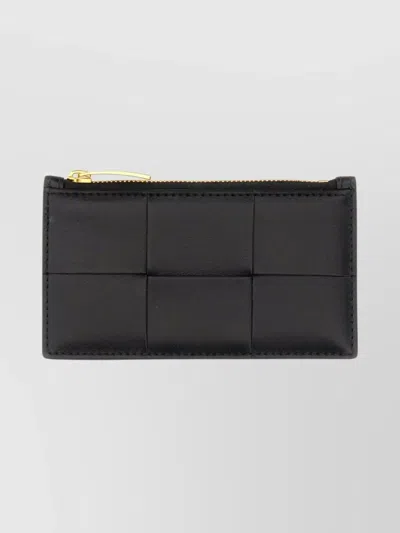 Bottega Veneta Compact Rectangular Zippered Card Holder In Black