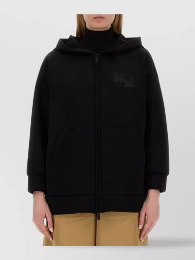Max Mara Hooded Jacket With Front Pockets And Long Sleeves In Black