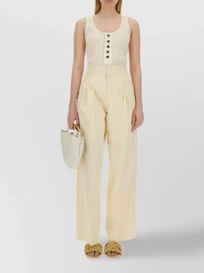 Bottega Veneta Sleeveless Scoop Neck Ribbed Top With Buttons In Neutral