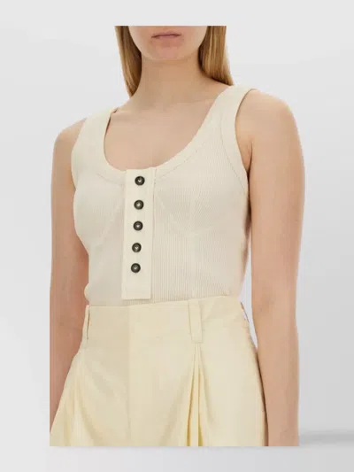 Bottega Veneta Sleeveless Scoop Neck Ribbed Top With Buttons In Neutral
