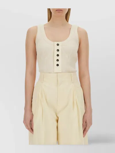 Bottega Veneta Sleeveless Scoop Neck Ribbed Top With Buttons In Neutral