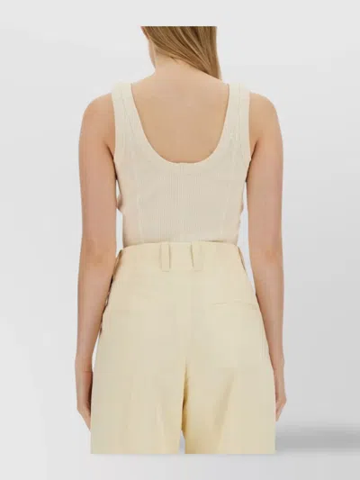 Bottega Veneta Sleeveless Scoop Neck Ribbed Top With Buttons In Neutral