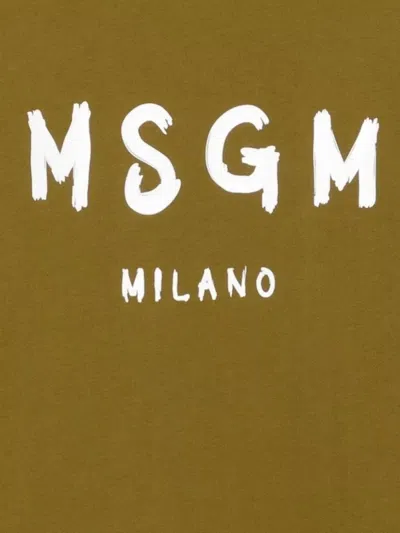 Msgm Crew Neck Ribbed Cuff Knit Sweatshirt In Brown