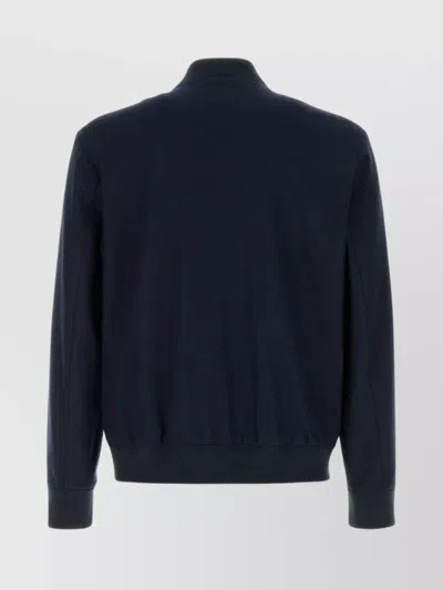 Hugo Boss Stretch Flannel Bomber Jacket With Ribbed Cuffs And Hem In Blue