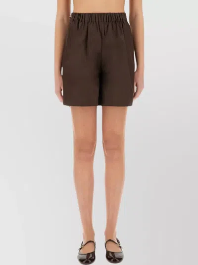 Max Mara High Waist Shorts Elastic Waistband In Brown