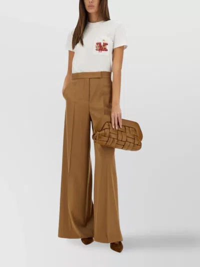 Max Mara T-shirt With Embroidered Pocket In Bianco