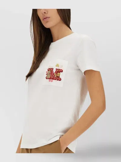 Max Mara T-shirt With Embroidered Pocket In Bianco