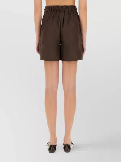 Max Mara High Waist Shorts Elastic Waistband In Brown