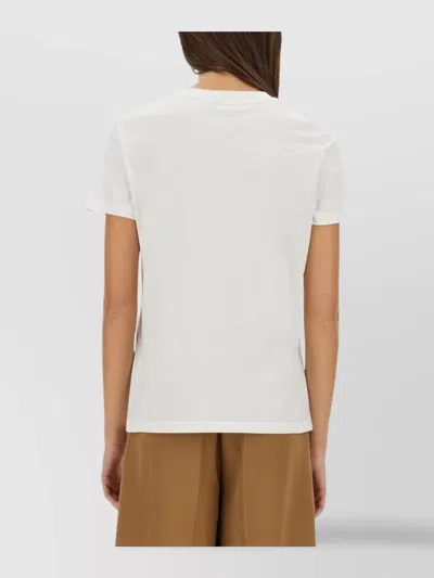 Max Mara T-shirt With Embroidered Pocket In Bianco