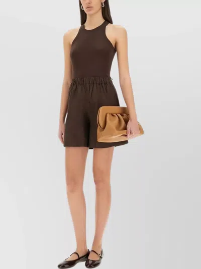 Max Mara High Waist Shorts Elastic Waistband In Brown