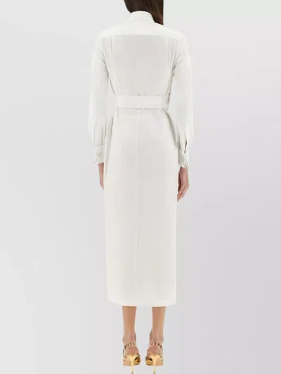 Max Mara Waist Belted French Cuffs Long Sleeve Midi Dress In White