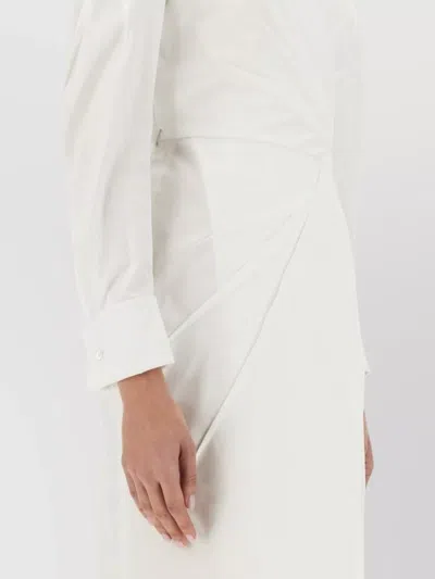Max Mara Waist Belted French Cuffs Long Sleeve Midi Dress In White