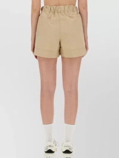 Moncler Logo Bermuda Shorts Side Pockets In Neutral