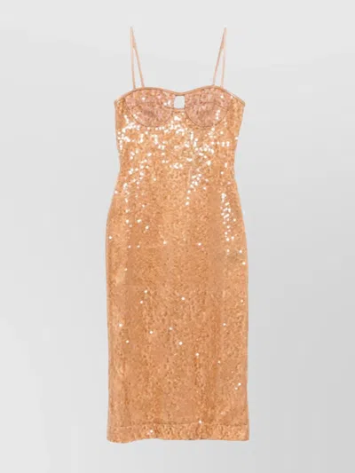David Koma Midi Sequin Dress Featuring Shoulder Straps In Brown