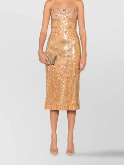 David Koma Midi Sequin Dress Featuring Shoulder Straps In Brown