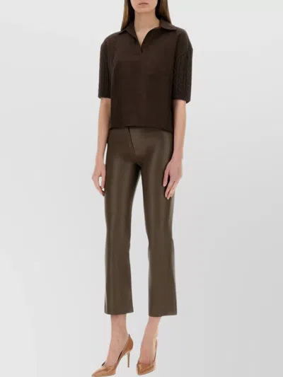 Max Mara Polo Shirt With Cable Knit Sleeves In Brown