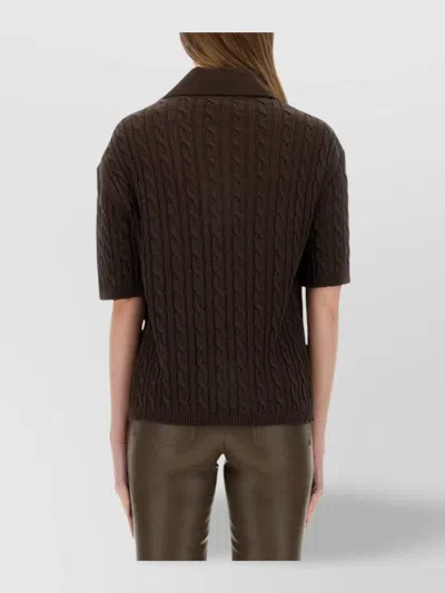 Max Mara Polo Shirt With Cable Knit Sleeves In Brown