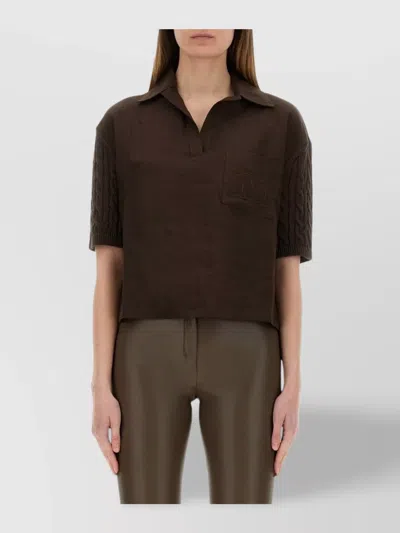 Max Mara Polo Shirt With Cable Knit Sleeves In Brown