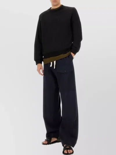 Dries Van Noten Wide Leg Cotton Trousers And Pockets In Black