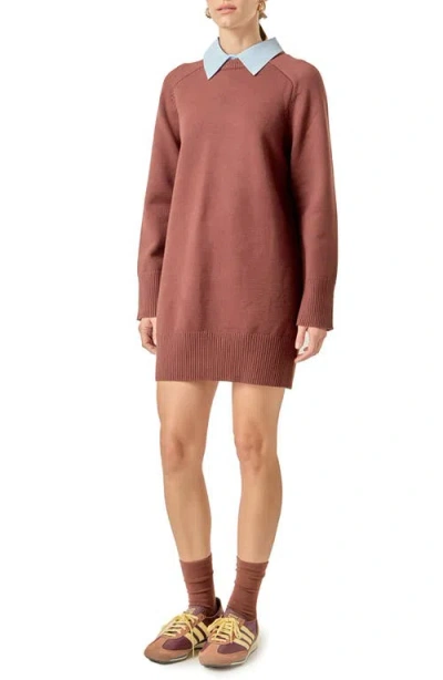 English Factory Crew Sweater Dress In Brown