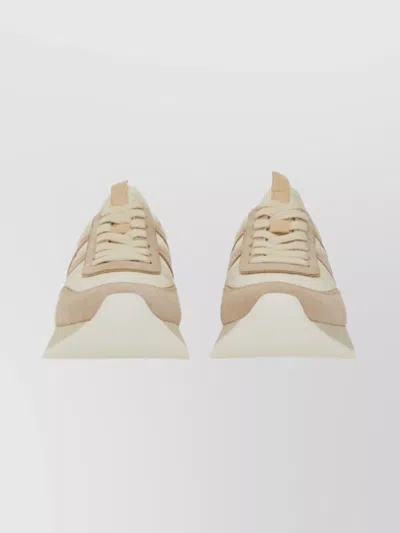 Moncler Stylish Sneakers With Contrast Panels And Texture In Gold