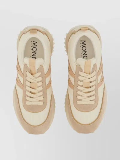 Moncler Stylish Sneakers With Contrast Panels And Texture In Gold
