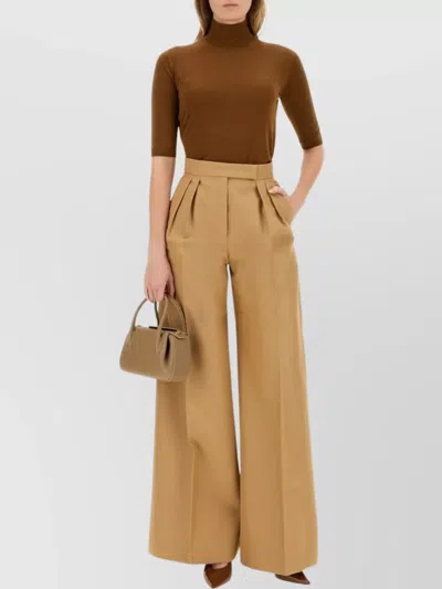 Max Mara High Waist Wide Leg Trousers With Pockets In Brown
