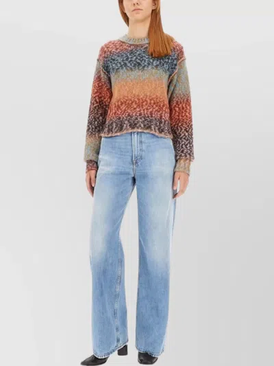 Acne Studios Cropped Long Sleeve Wool Jersey Top In Multi