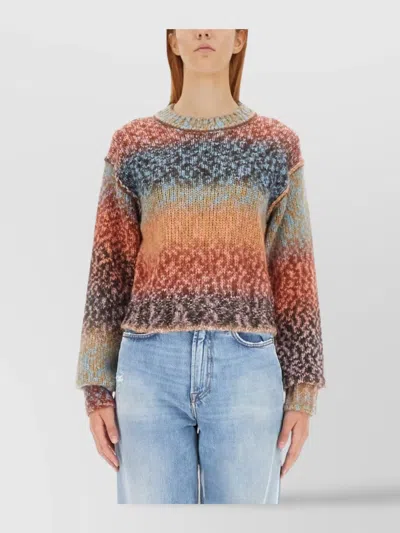 Acne Studios Cropped Long Sleeve Wool Jersey Top In Multi